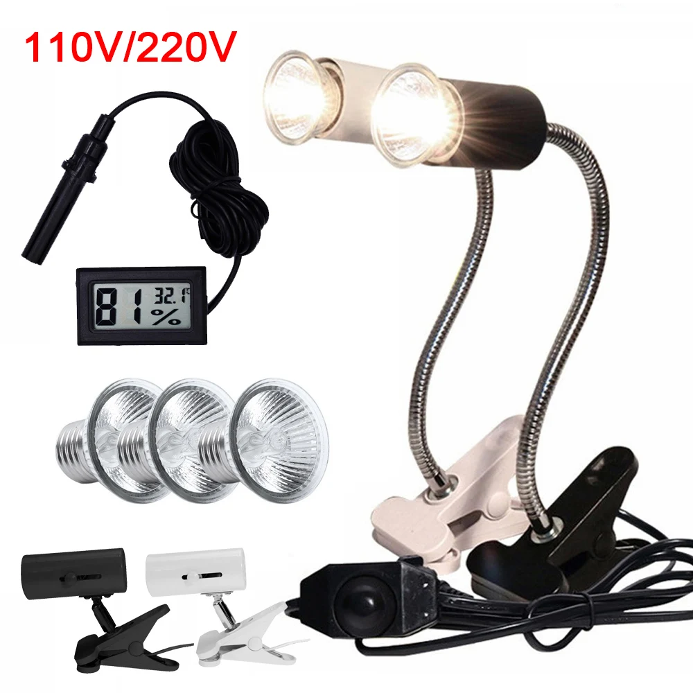 UVA+UVB 3.0 Reptile Lamp Set Clip-on Lamp Holder Bulb Thermometer Hygrometer Turtle Tortoises Lizard Sunlight Basking Heat Light