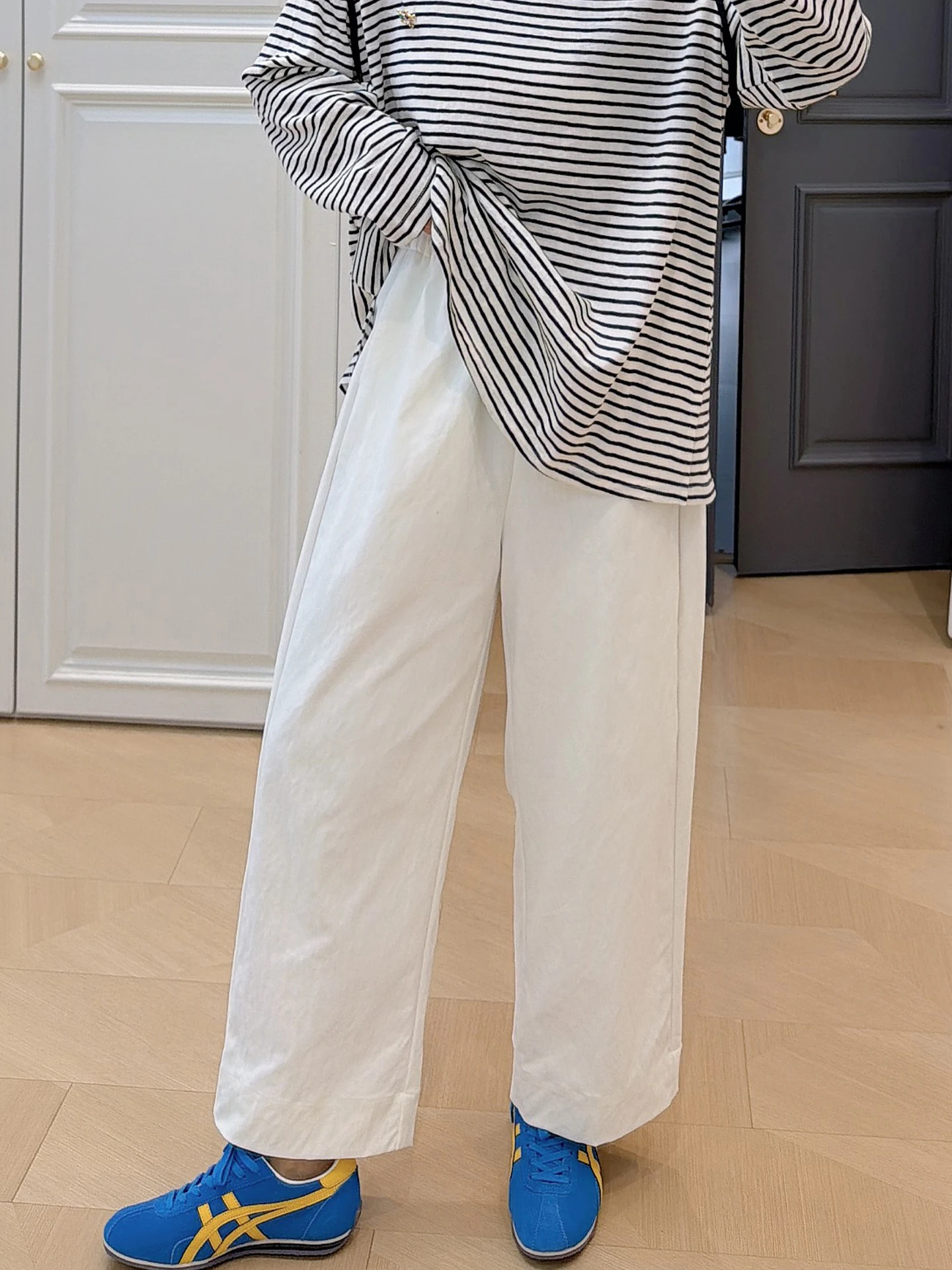 

Comfortable High Waist Wide Leg Pants plus Size Casual Trousers Korean Style Slimming Fashion for Heavy Women Grandmas