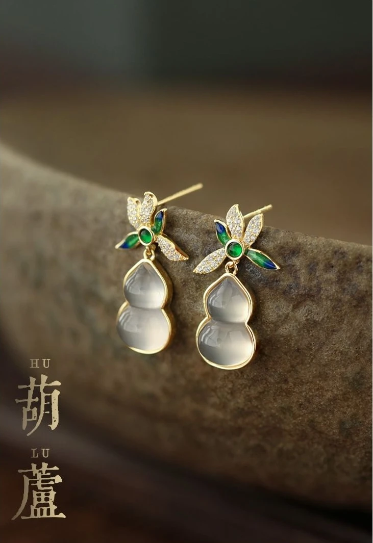 

UMQ Original Gourd Earrings Temperamental Minority Advanced Chinese Earrings for Elders Gifts for Moms