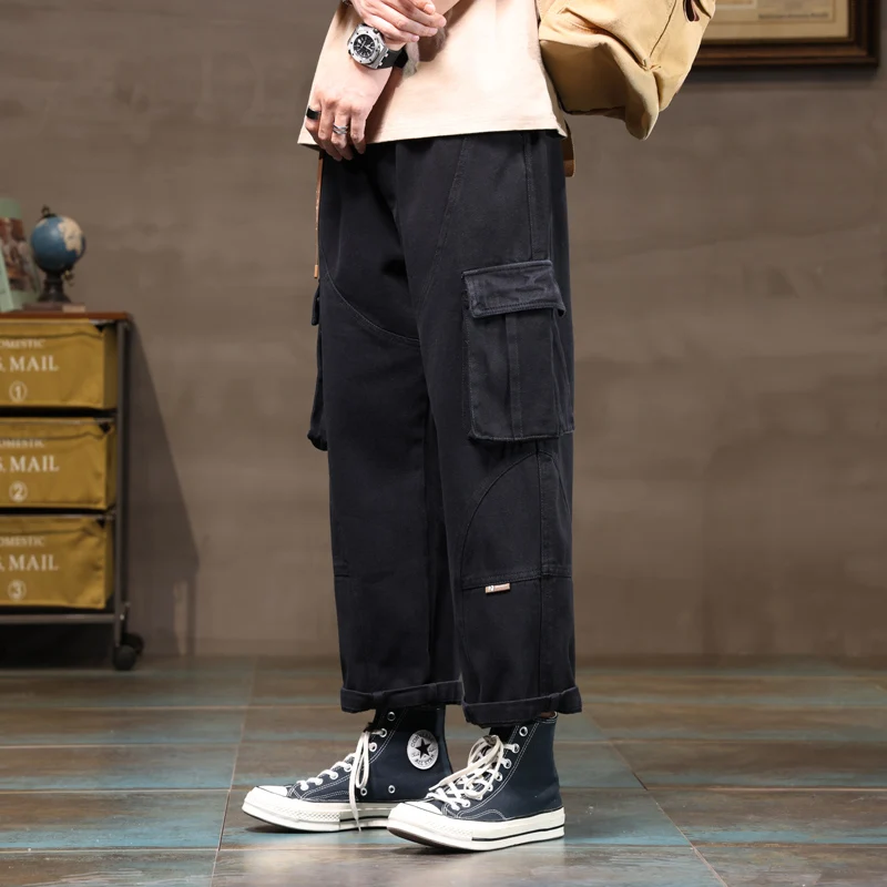 The New Four Seasons Multi-Pocket Men'S Trend Loose Work Pants Loose Legged Pants Korean Version Of The Flow Of Nine Minutes