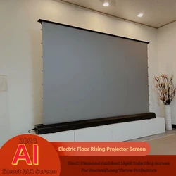 100 ~ 150 Inch 4K Electric Motorized Floor Rising Projection Screen Black Crystal ALR Screen For Long Throw Projectors