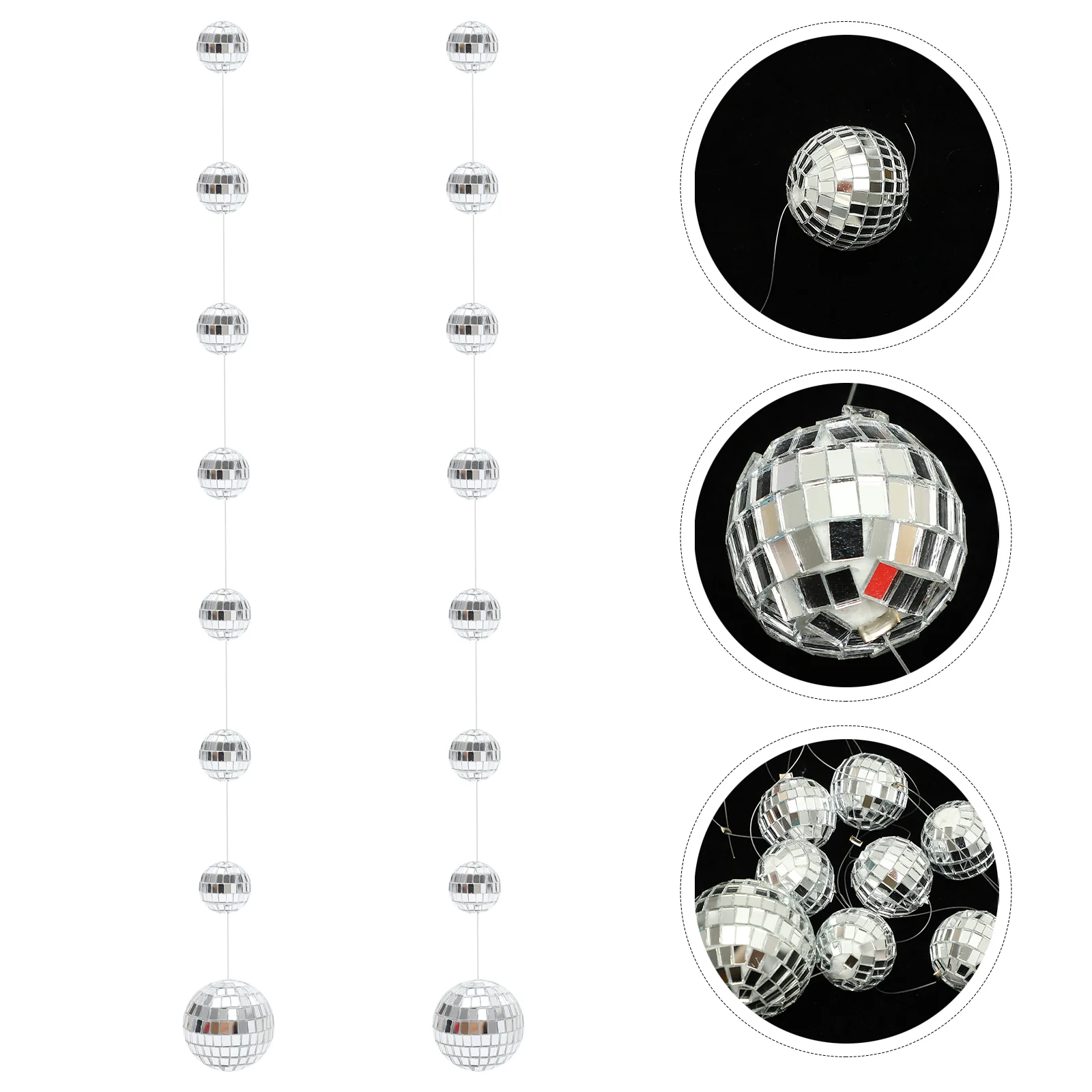 

2 Strings of Hanging Disco Mirror Ball Bar Hanging Party Disco Ball Xmas Mirror Ball Decoration