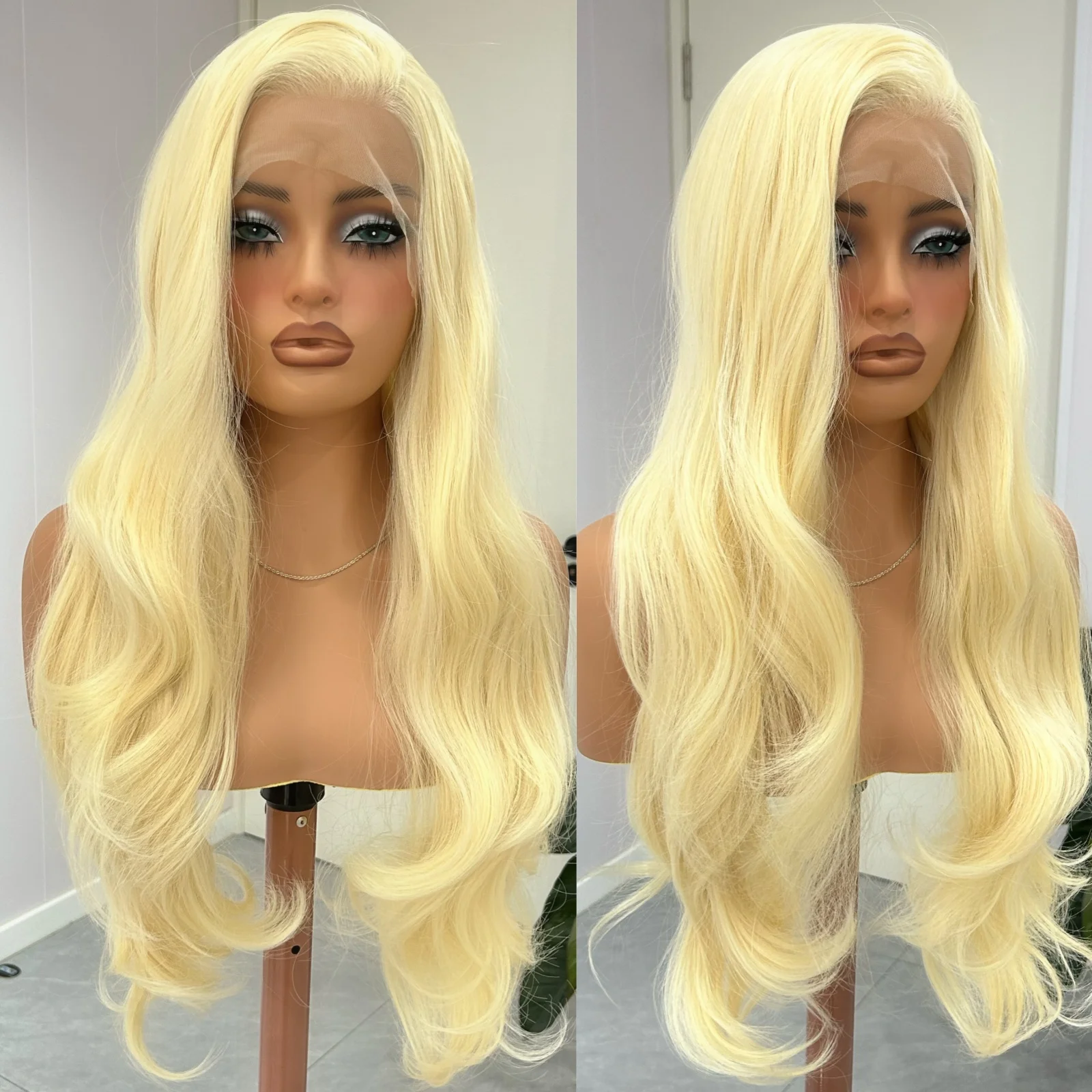 

613 Blonde Long Curly Wavy Synthetic Lace Front Wigs for Women Free Part Natural Wave Honey Blonde 13X4 Natural Wave Glueless