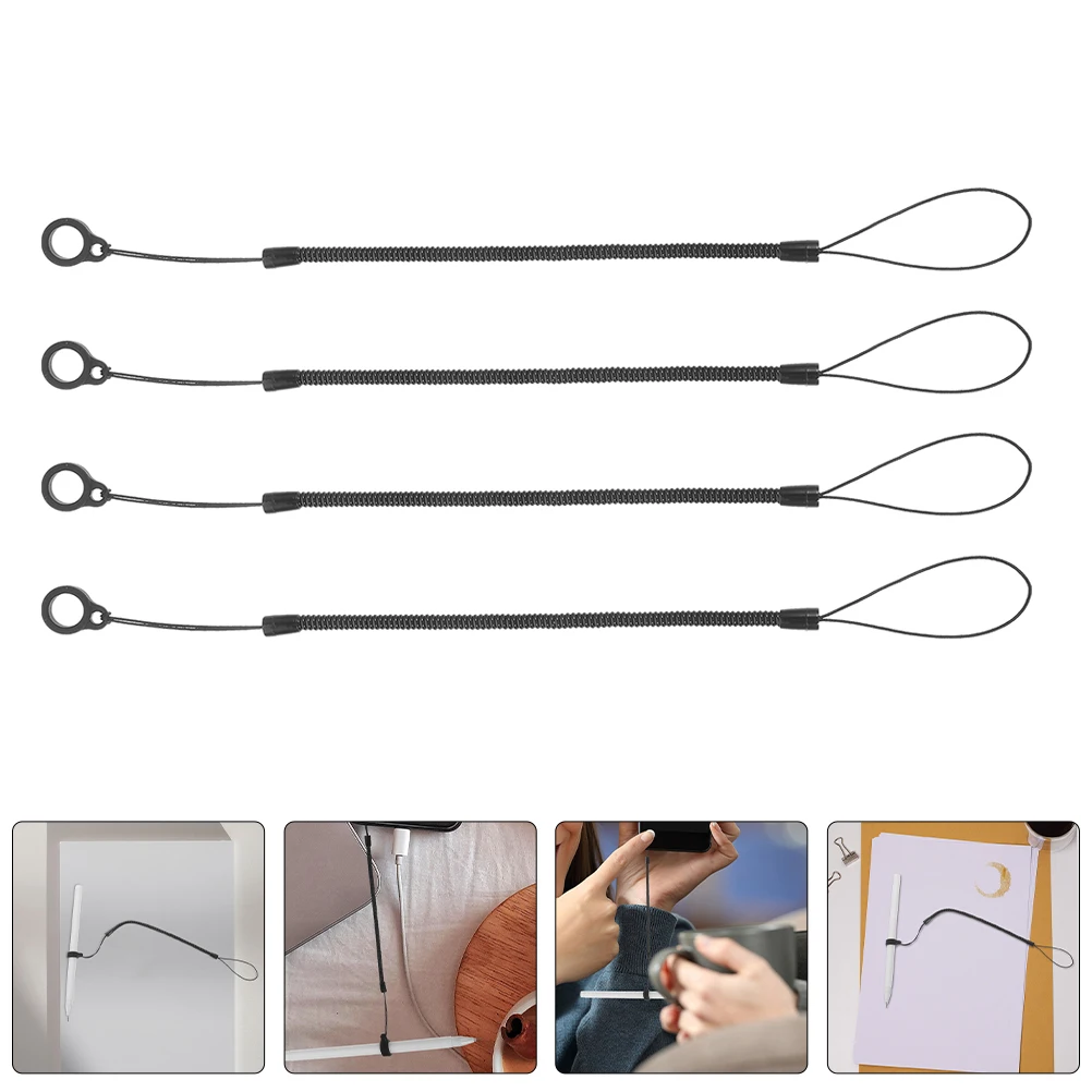

8 Pcs Mobile Phone Straps Anti-lost Spring Lure Plier Lanyard Rope Coil Diving Black Clip