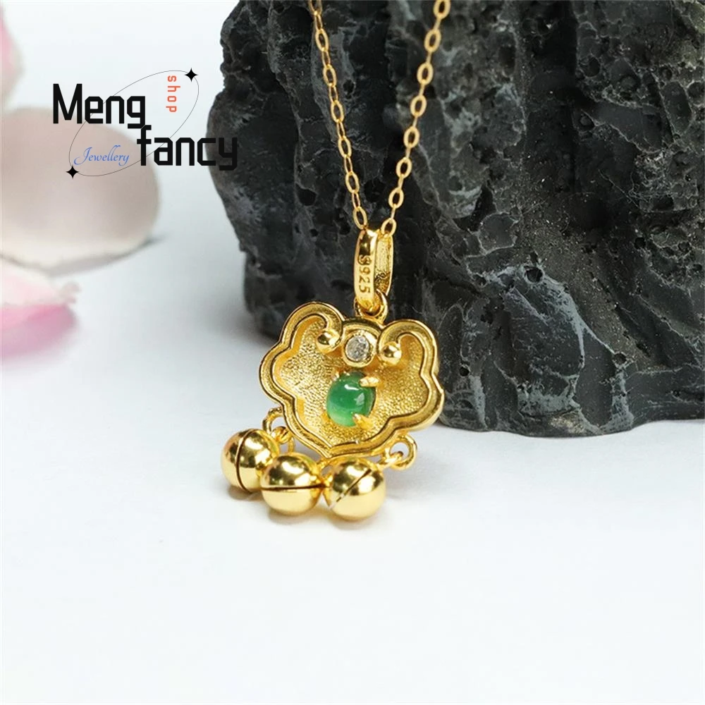 S925 Silver Inlaid Natural Jadeite Ice Type Imperial Green Ruyi Pendant Exquisite High-grade Sexy Young Girls Fashion Jewelry