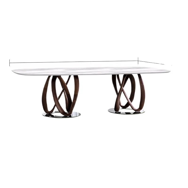 Minimalist natural marble round dining table Solid wood villa large log dining table
