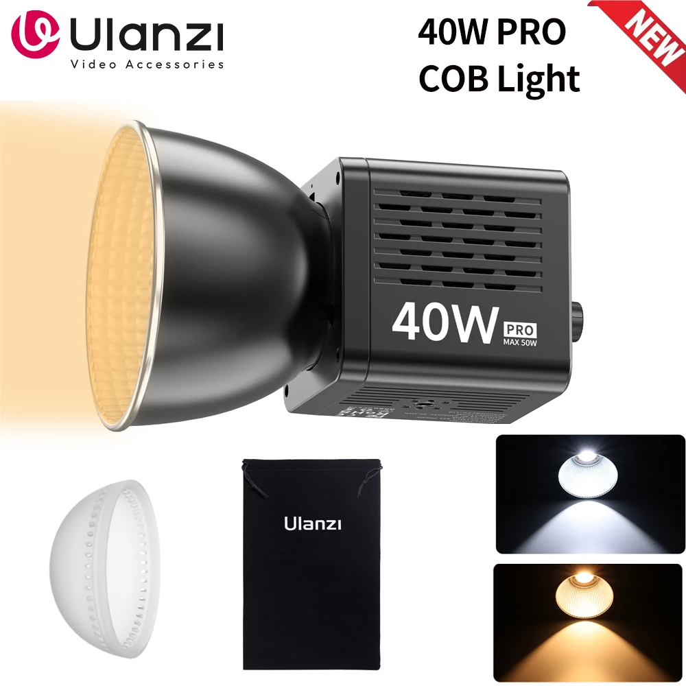 Ulanzi 40W Pro COB Video Light 2500-6500K Bi-Color Photographic LED Light for Photo Studio Film Camera Shooting Livstream Tikok