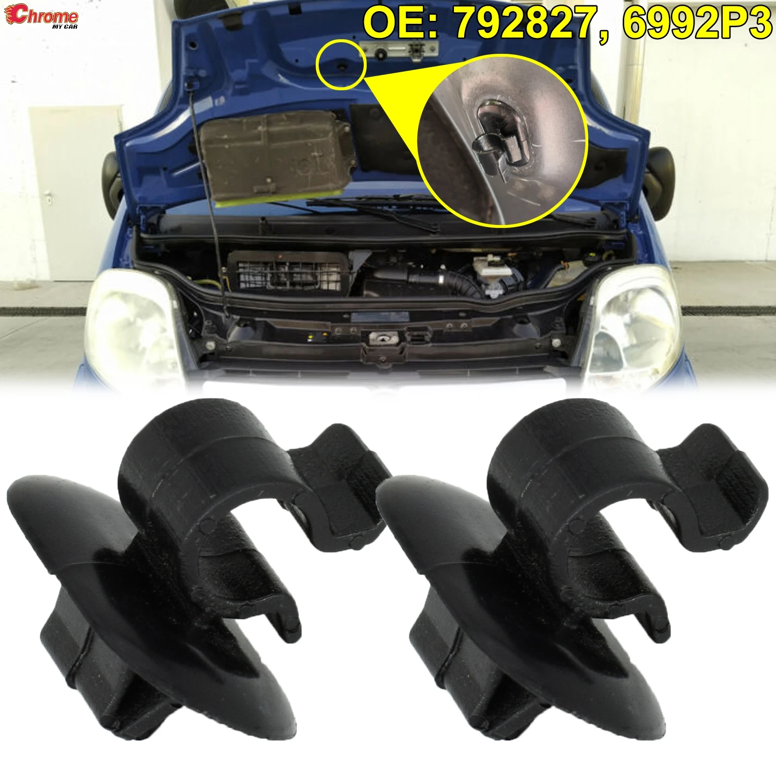 Pair Hood Bonnet Rod Support Prop Clip Stay Clamp Holder 792834 For Vauxhall Opel Vivaro X83 2001 - 2014 Fastener Retainer 2002