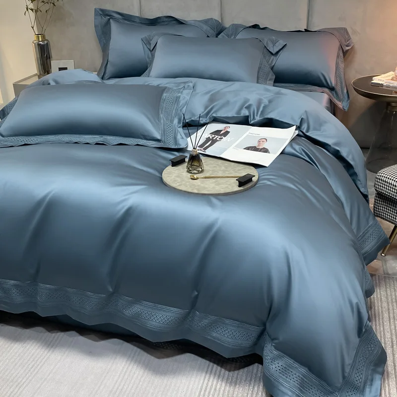 Set quattro pezzi in cotone cavallo con bordo ampio e semplice, biancheria da letto semplice
