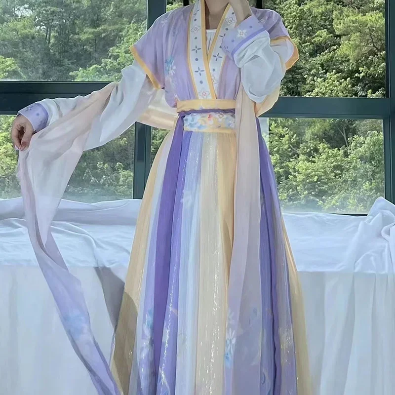 Robe Hanfu de la dynastie des chansons chinoises des Prairies pour femmes, costume de cosplay féminin, robe de fête d'été, ensembles de 3 pièces