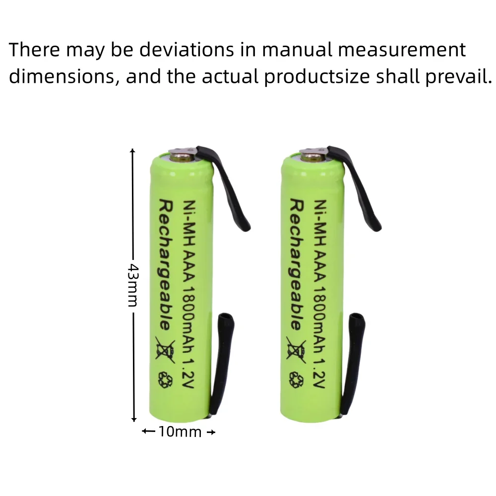 AAA 1800mAh 1.2V Ni-MH with Solder Tabs rechargeable battery cell, for Electric Shaver, Razor, Toothbrush