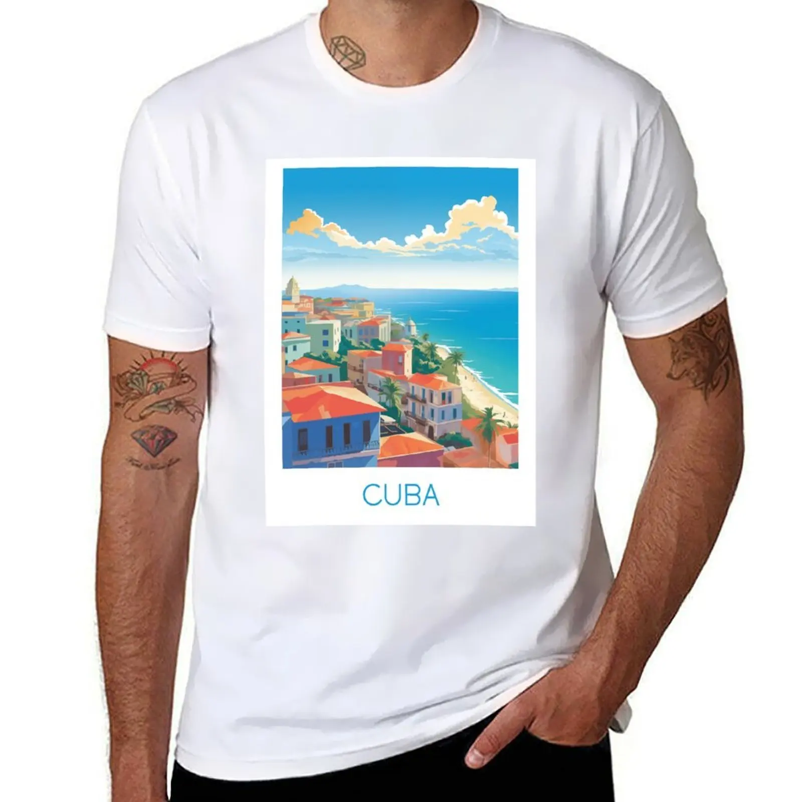 CUBA Minimal Travel Poster T-Shirt man t shirt graphic man t shirts for men casual T-Shirt