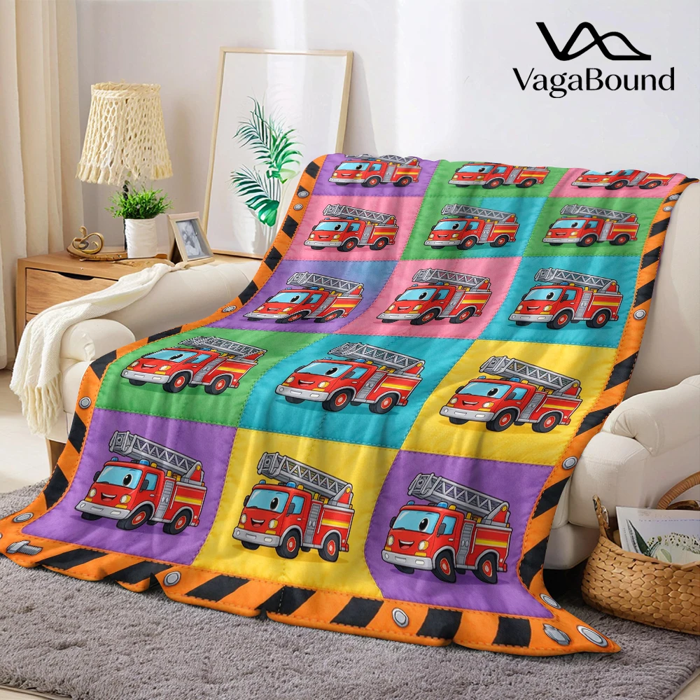 Red Fire Truck Stripe Bolt Flannel Blanket Perfect for Sofa Office Bed Travel Sleep Read Relax Camping Four Season Use