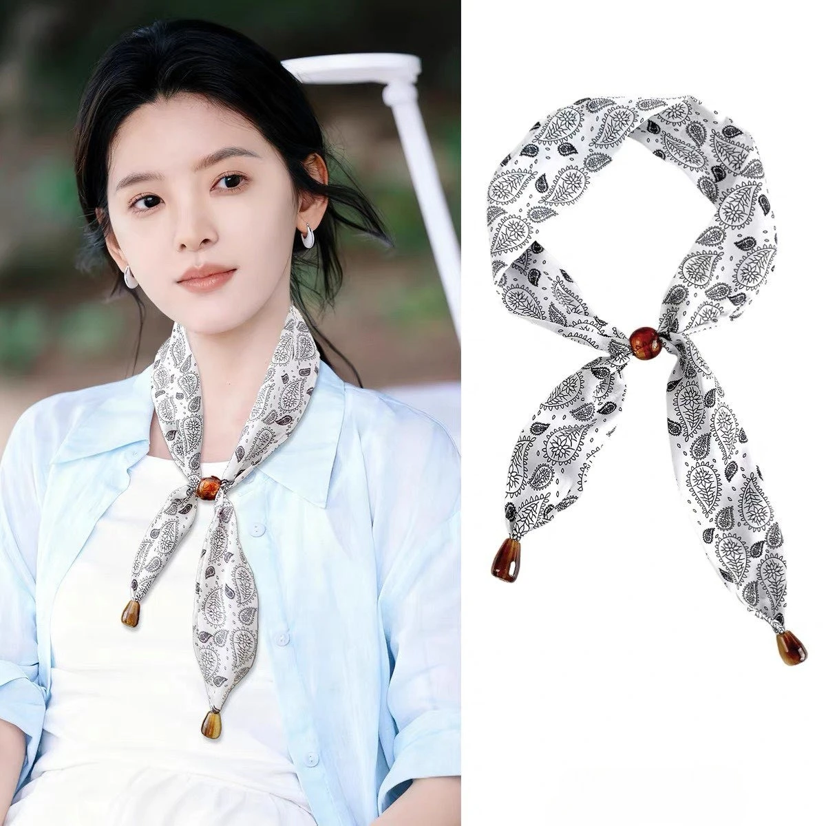 

Vintage Ethnic-Style Narrow Scarf for Women: Neck-Warming, Neck-Tying, Perfect with Shirts, Lightweight Scarf