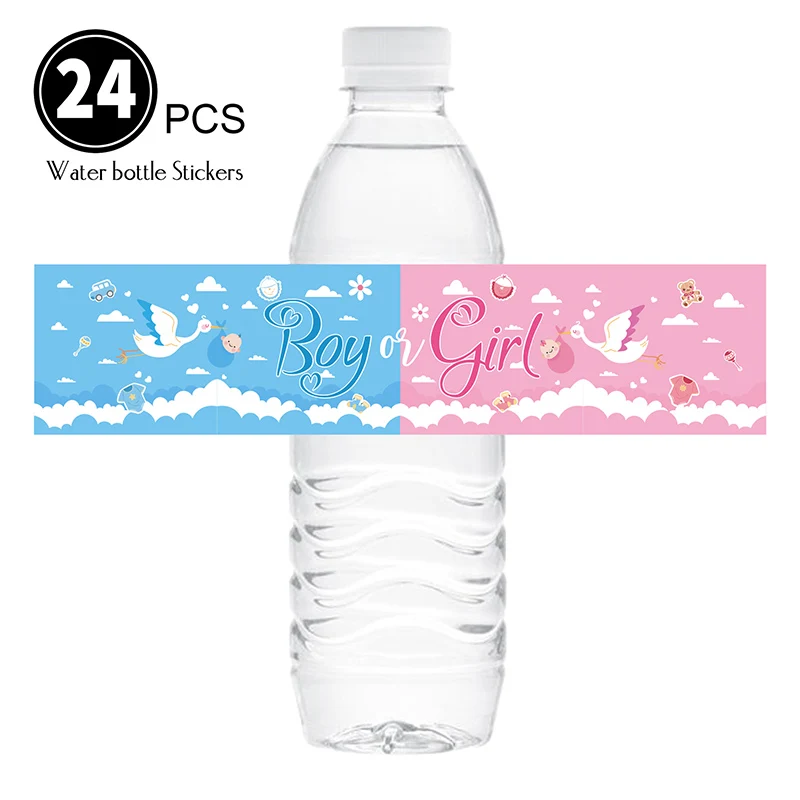 24Pcs Baby Shower Gender Revealed Water Bottle Sticker Bule Pink Girl Boy Birthday Party Theme Party Decoration Sticker