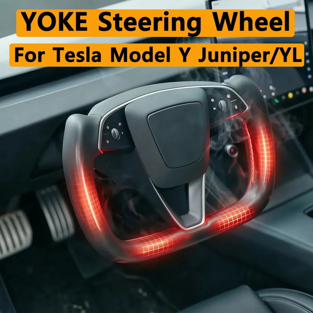 Yoke Handle For Tesla New Model Y Juniper Model YL Heating Yoke Steering Wheel Personalized Racing Leather Customized Accessorie