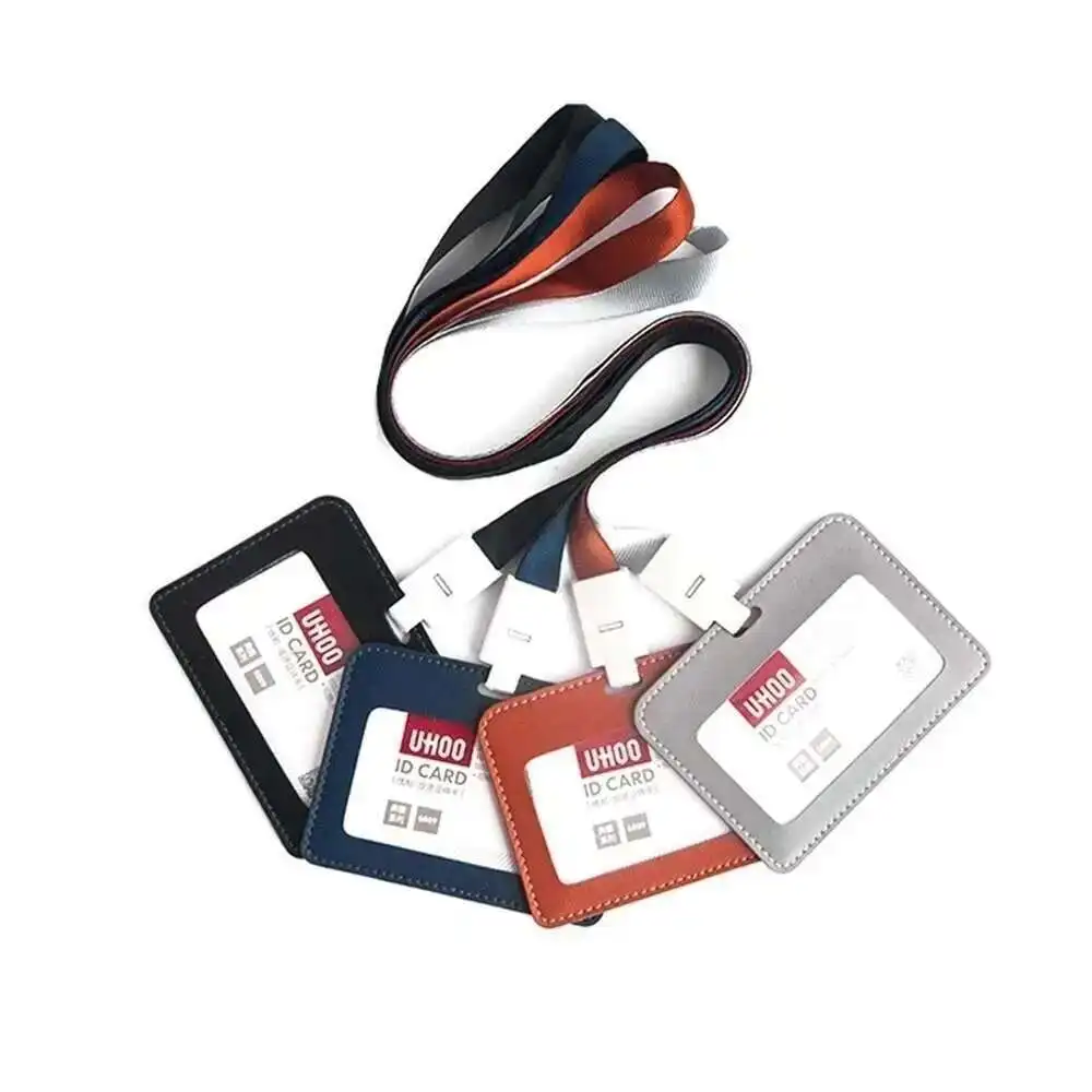 2Pcs Soft PU Leather ID Badge Holder Double Sided Clear Window Card Case Portable Name Tag Cover for School Office