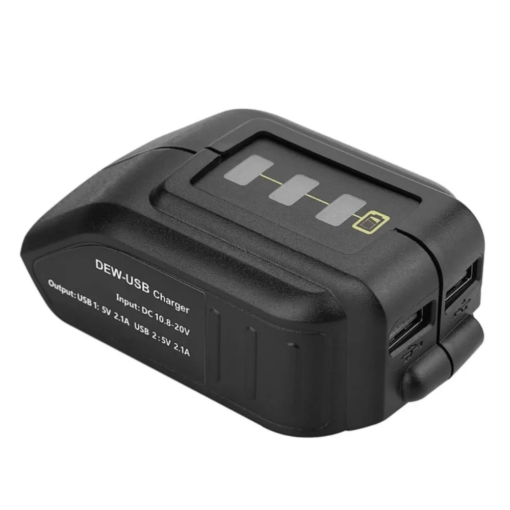 USB Power Source Lithium Battery Charger Converter Adapter for Dewalt 10.8V - 20V Battery Power Tool with LED Light Work Lamp