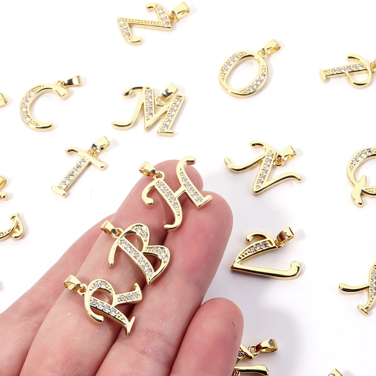 1pc Metal A-Z Alphabet Letter Pendant Zircon Inlaid Initial Charm For DIY Custom Necklace Bracelet Jewelry Making Accessories view 3