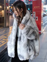 Women's dress Winter long rabbit fur coat women's hooded coat New zipper thick warm fluffy clothes