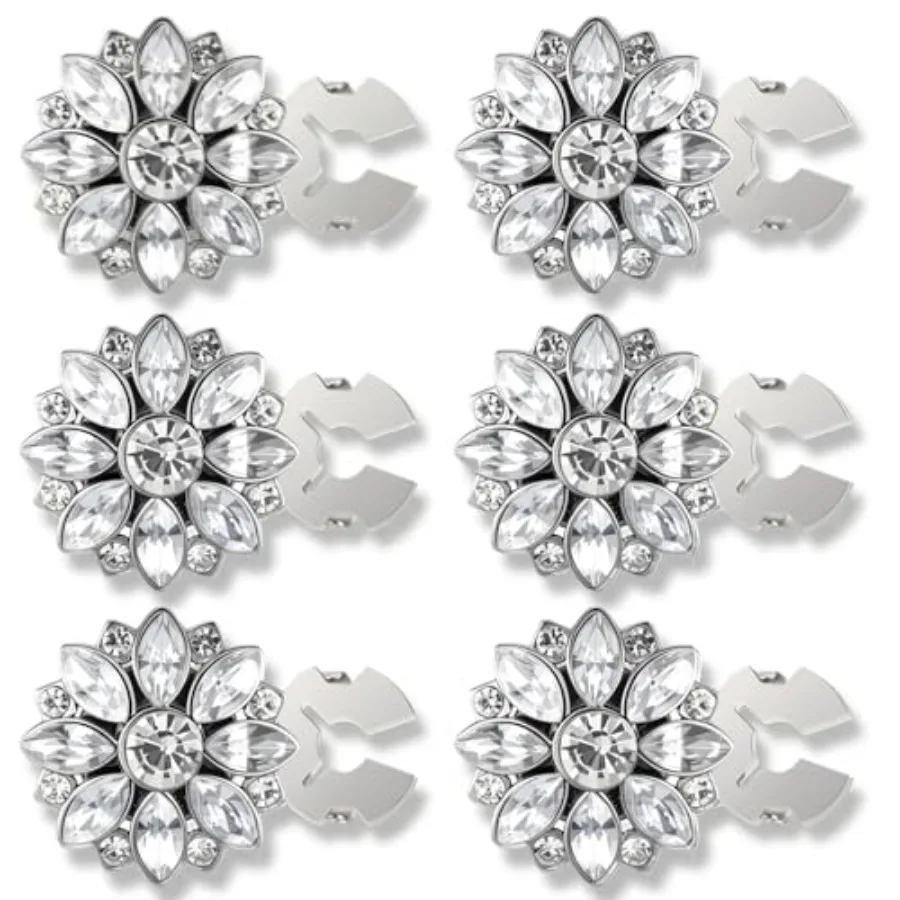 6Pcs Button Covers for Women Blouses Rhinestone Buttons Covers Silver Snap on Rhinestone Crystal Flower Buttons Cover Floral De
