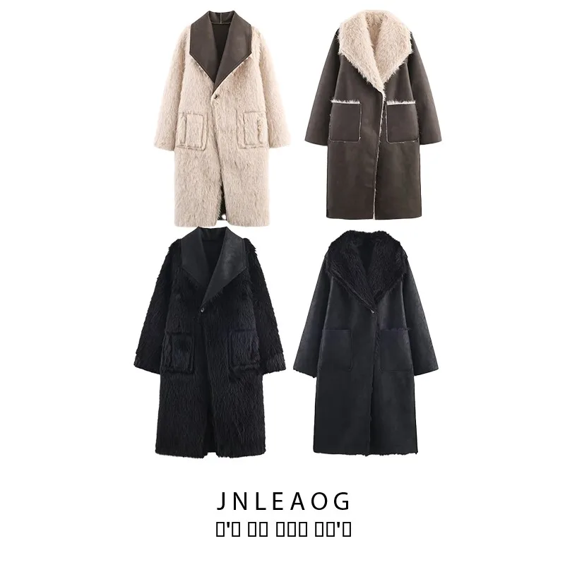 

Двустороннее пальто с эффектом искусственного меха JNLEAOG, женское пальто Faion Street Sle, теплое длинное пальто средней длины из полиэфирного волокна