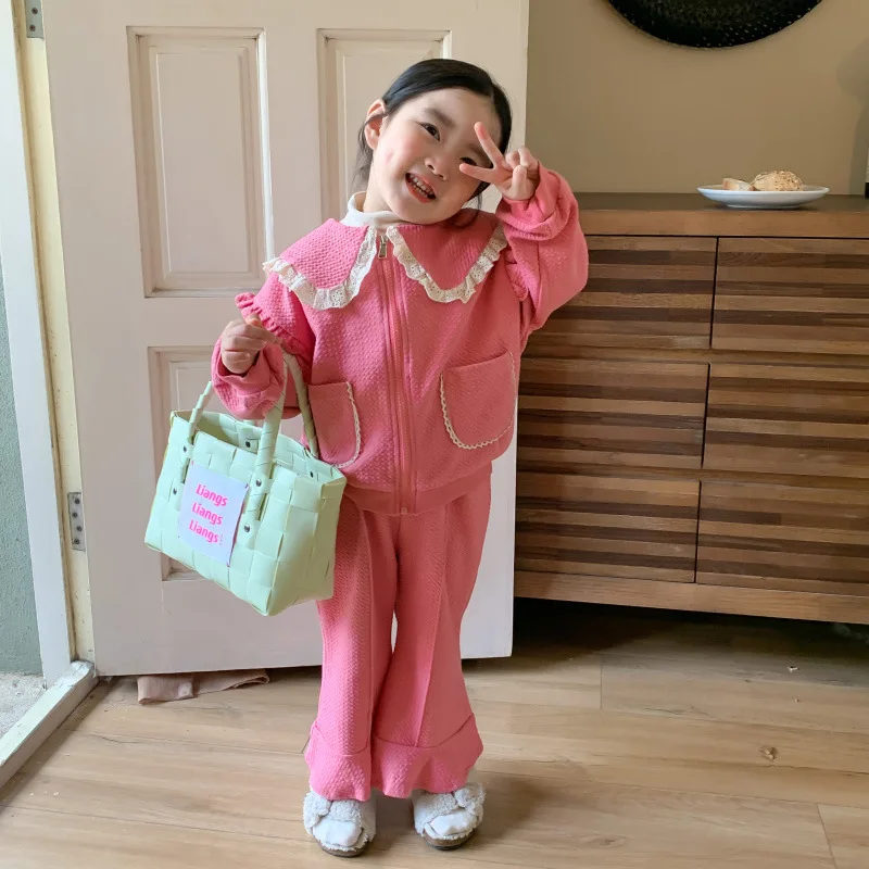Korean Girls' Outfit Spring and Autumn New Fashionable Children's Clothing Jacket and Pants Two-Piece Set for Baby Girls