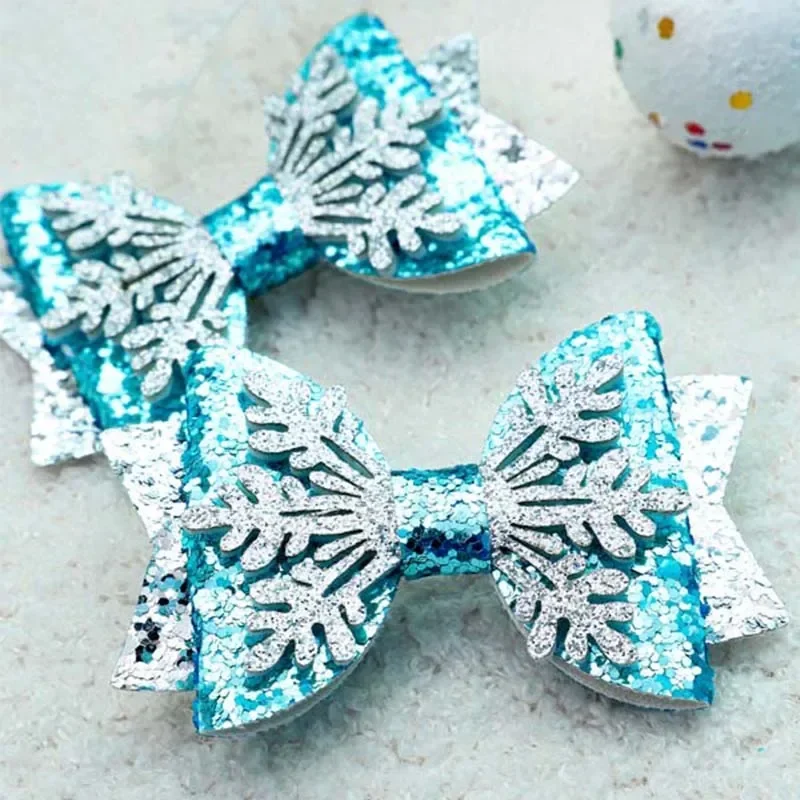 ncmama 2Pcs Ice Snow Hair Clips For Women Girls Cute Glitter Bow Hairpin Barrettes Princess Headwear Boutique Hair Accessories