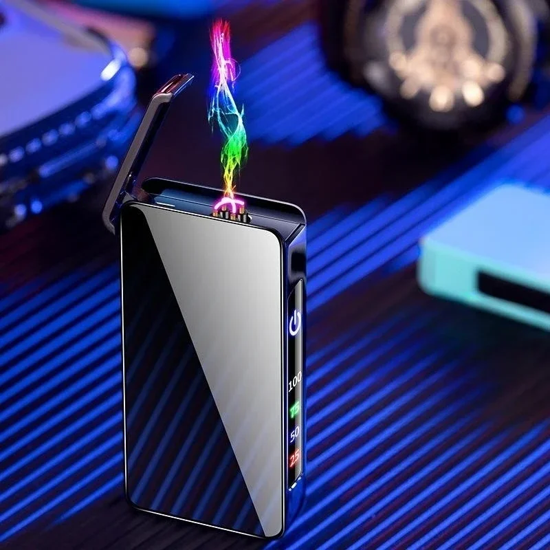 Dual Arc USB Charging Windproof Pulse Plasma Metal Lighter Flameless Windproof Flameless Electric Touch Induction Lighter Gifts