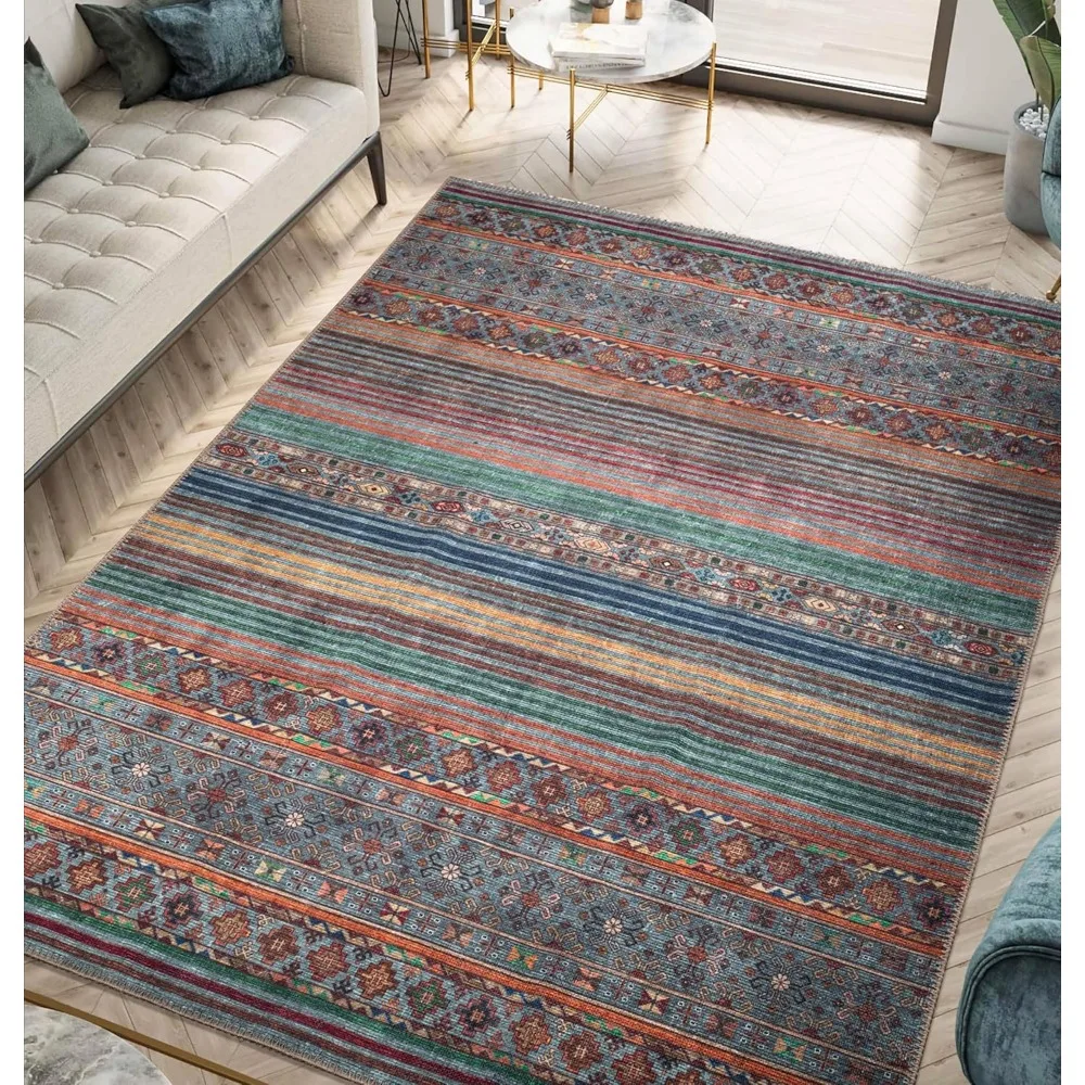 

5x7 Rug - Machine Washable Area Rug with Non-Slip Backing, Ideal for Living Room, Dining Room, Bedroom - Vintage, Easy Clean, D