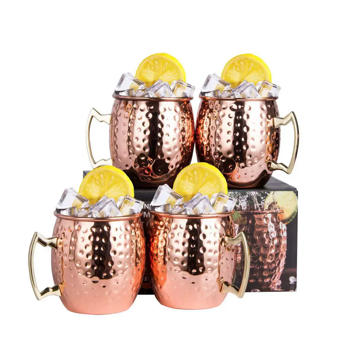 

4pcs Mug With Color Box Hammered Copper Plated Moscow Mule Mug Beer Cup Coffee Cup Mug Copper Plated Cocktail Tool