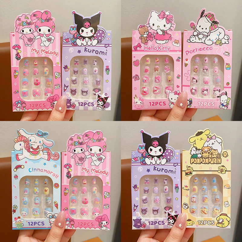 Sanrio 1Set Hello Kitty Children Nail Patch Cartoon Nail Stickers Detachable Nails Stickers Sweet Lovely Nail Stickers Gifts