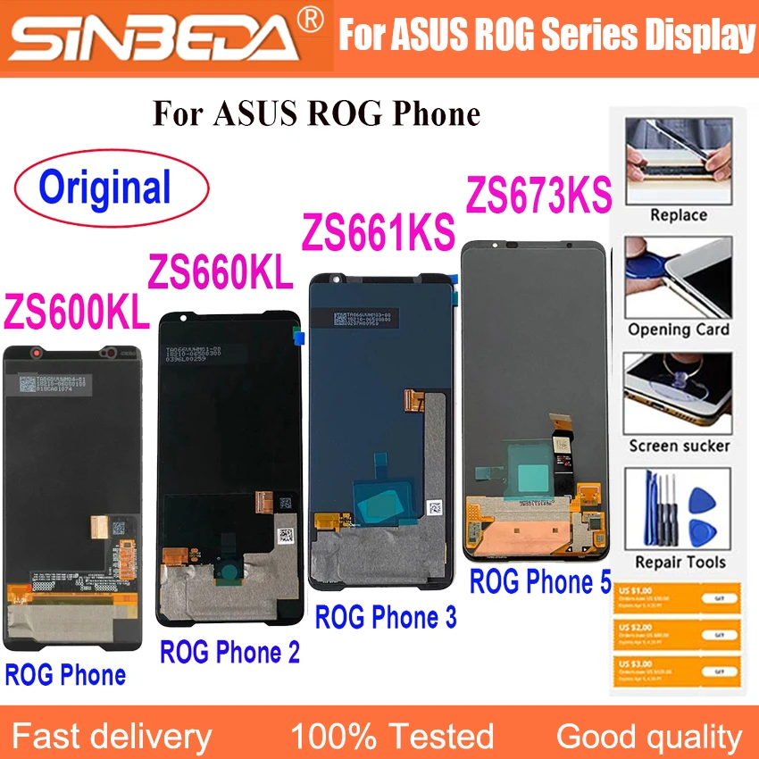Совместимый ЖК-дисплей и сенсорный экран Sinbeda ASUS для телефона ROG 2, 3, 5, ZS660KL ZS600KL ZS661KS ZS673KS
