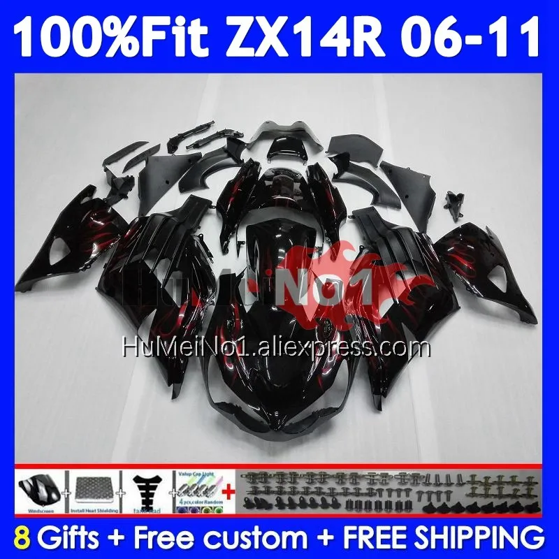 Red flames Body For KAWASAKI NINJA ZX 14R ZX14R 06 07 08 09 10 11 227No.16 ZX14 R ZX-14R 2006 2007 2008 2009 2010 2011 Fairing