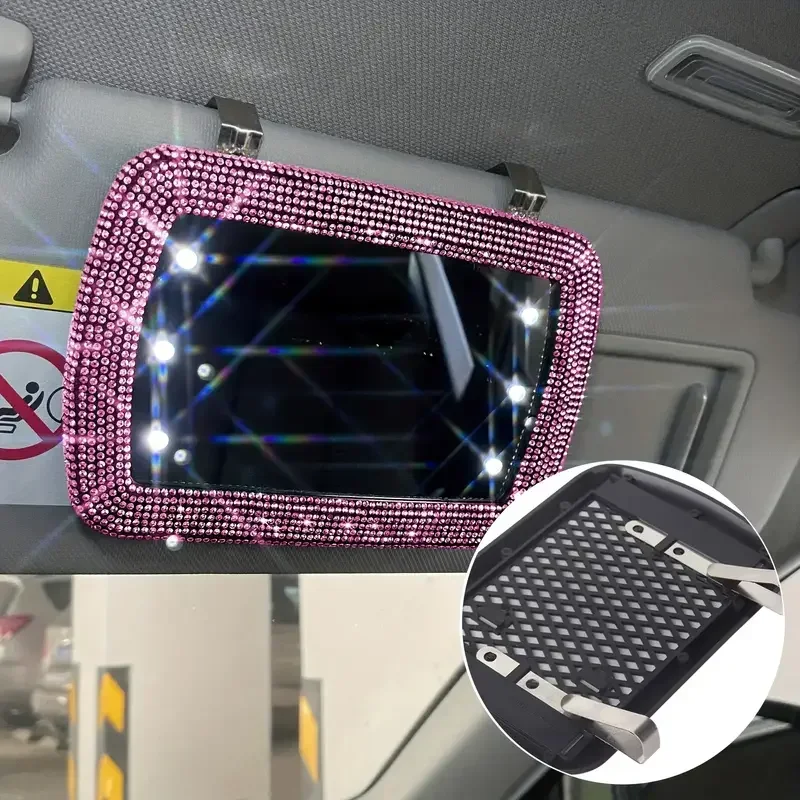 Diamentowy kryształowy daszek samochodowy Lustro Auto Kobiety Lustro do makijażu Osłona przeciwsłoneczna Lustro kosmetyczne Lustro Bling Akcesoria samochodowe — zdjęcie 3