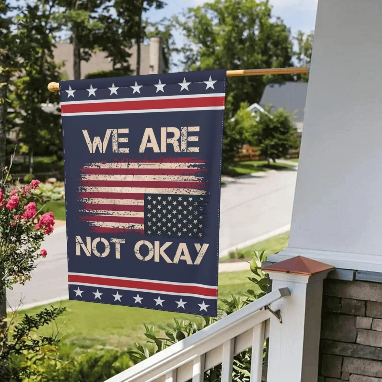 POFEISI نحن لست موافق العلم الأمريكي رأسا على عقب حديقة العلم 12x18 مضحك نحن لست موافق ساحة تسجيل منزل العلم لا Flagstand Doub JHH #3