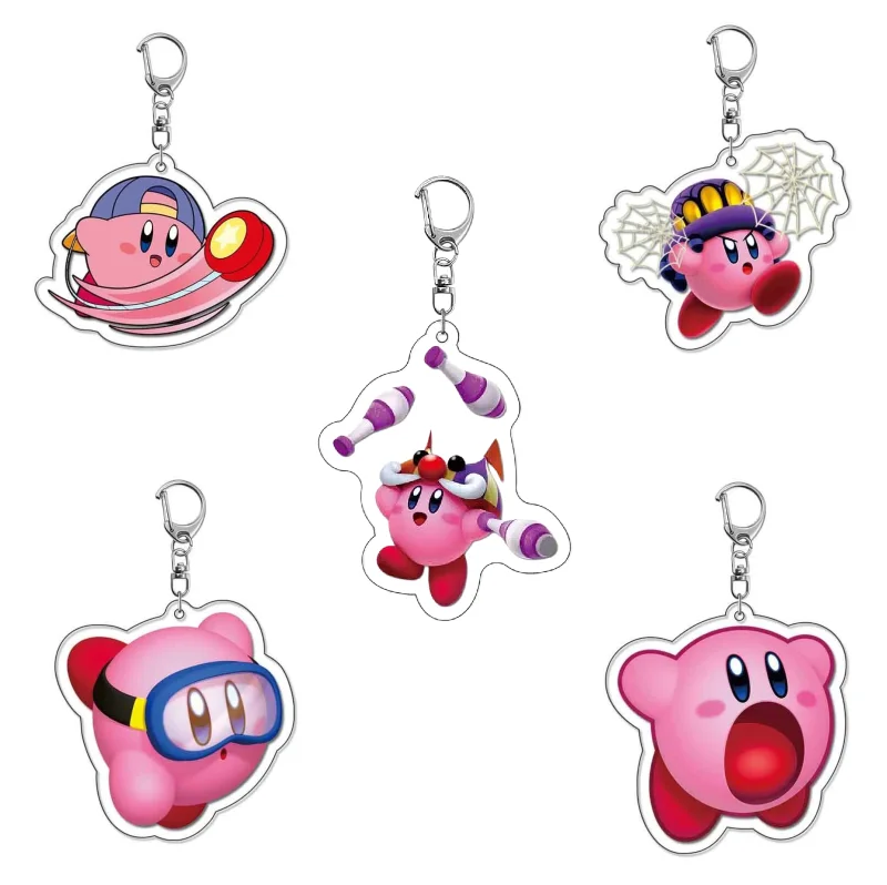Kirby Pink Round Dream Land Keychain Star Valley Pinky Mascot Bag Charms Key Chain Pendant  Q Version Key Ring Fashion Bag Gift