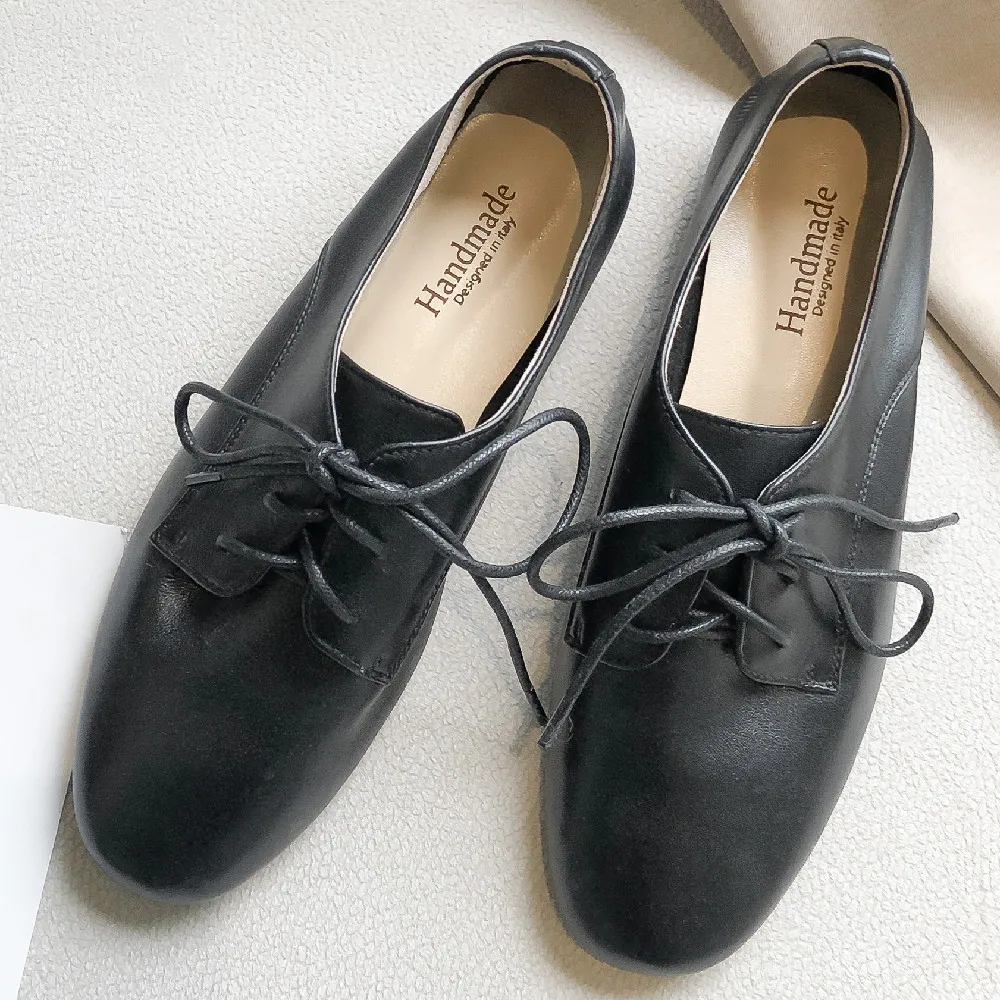 Women's genuine leather lace-up flats oxfords soft comfortable casual espadrilles high quality female daily footwear shoes women