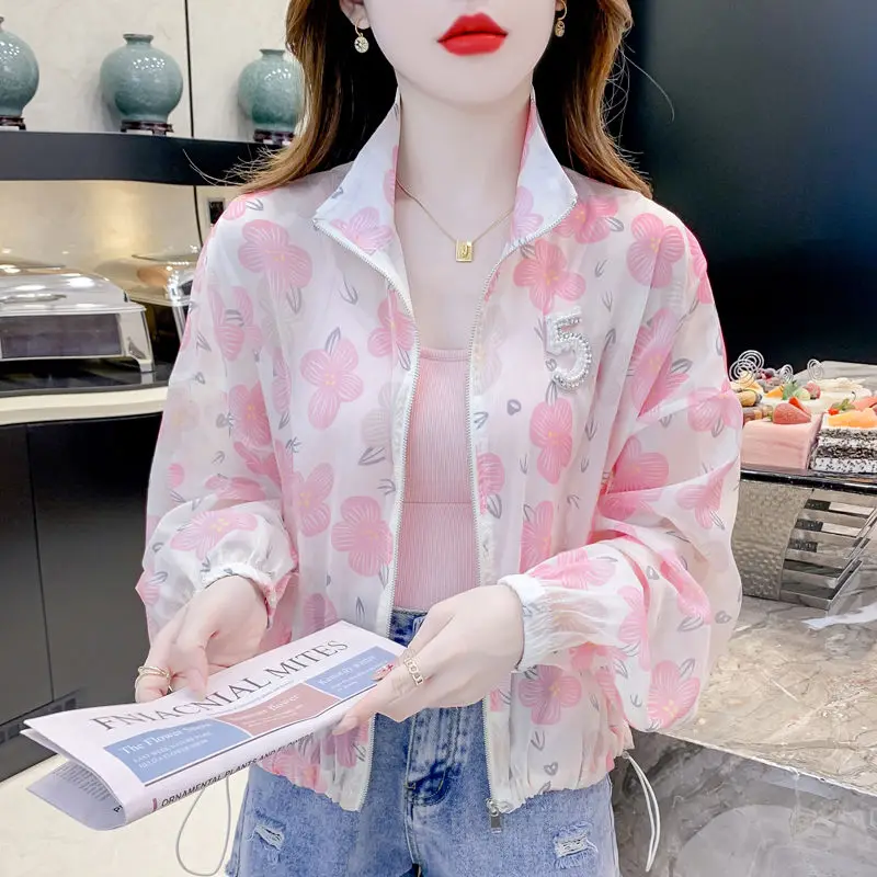 Women's Long Sleeves Korean Version Short Jacket, Lapel Printing, Chic Sun Protective Clothing, Temperament Fashion Coats, Summe