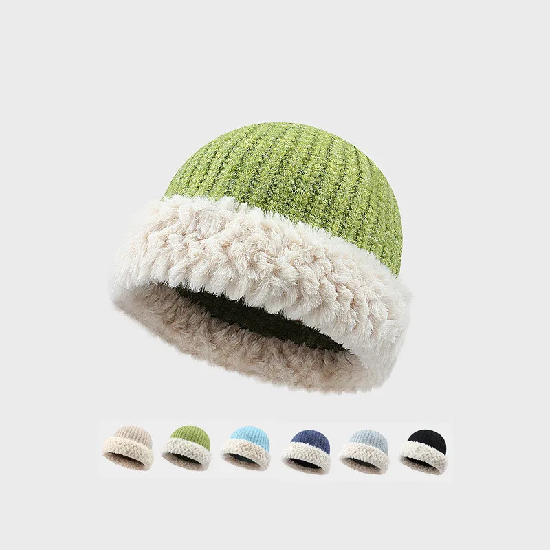 

Handwoven Female Hat Knit Thick Bucket Hat Contrast Color Plush Hat for Teens Girl Winter Sport Skiing Hat Warm Headwear