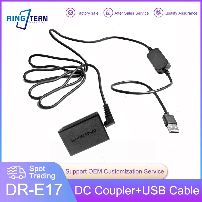 DR-E17 DC Coupler + LP-E17 Dummy Battery USB Power Cable Compatible with Canon EOS M3 M5 M6 CA-PS700 Digital Cameras