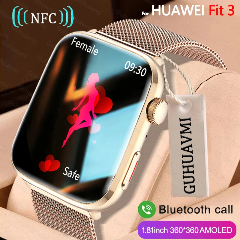 

Новинка 2024 года для HUAWEI NFC Smat, женские часы 1,85 дюйма, кровяное давление, пульс, Bluetooth, звонок, женское здоровье, умные часы, женские IOS