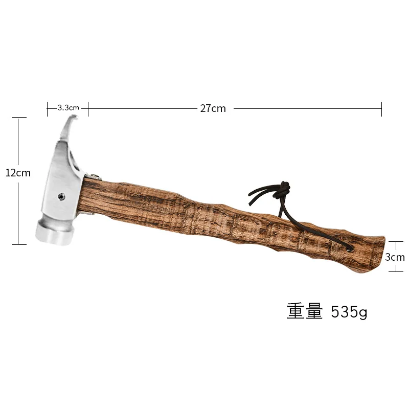 Wooden Handle Copper Hammer Camping Stainless Steel Hammer Tent Canopy Nail Puller Outdoor EDC Tool