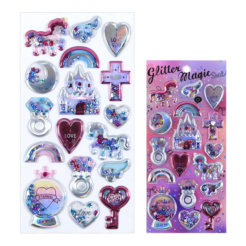 

Sparkle Bronzing Seal Sticker Castle Pegasus Wishing Bottle Mobile Phone Decorative Sticker Shake Sticker Reward