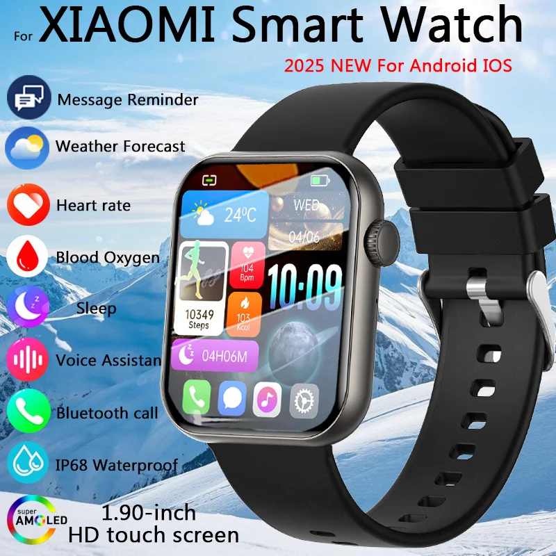 

2025Новые умные часы для мужчин, Android IOS, телефон 1,90 дюйма, Bluetooth-вызов, спортивный браслет, водонепроницаемые умные часы с пульсометром для женщин