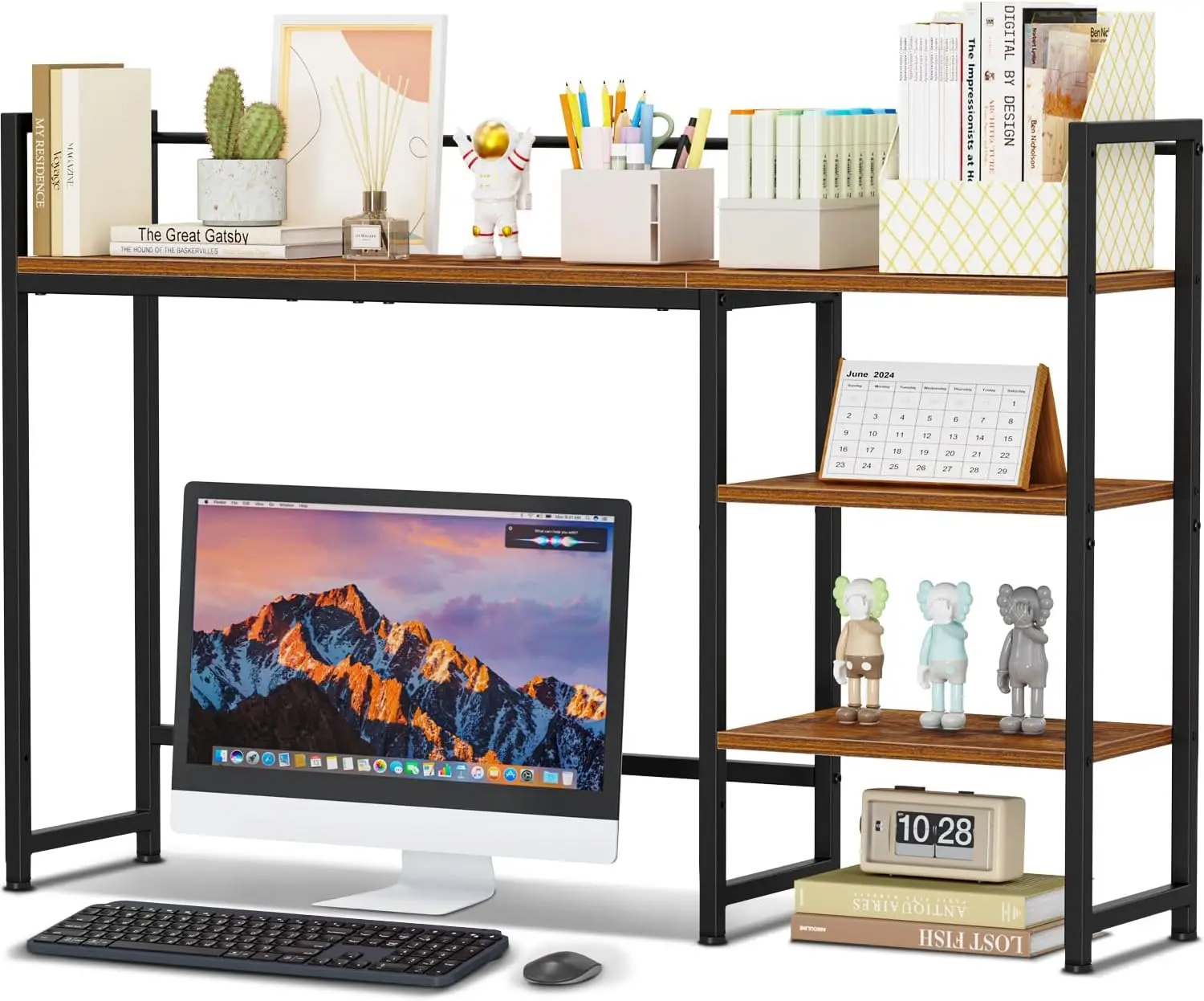 

44.9" Large Desktop Organizer Shelf, 4-Tier Desk Hutch for Monitor, Wood Bookshelf Storage Rack for Home Office Dorm