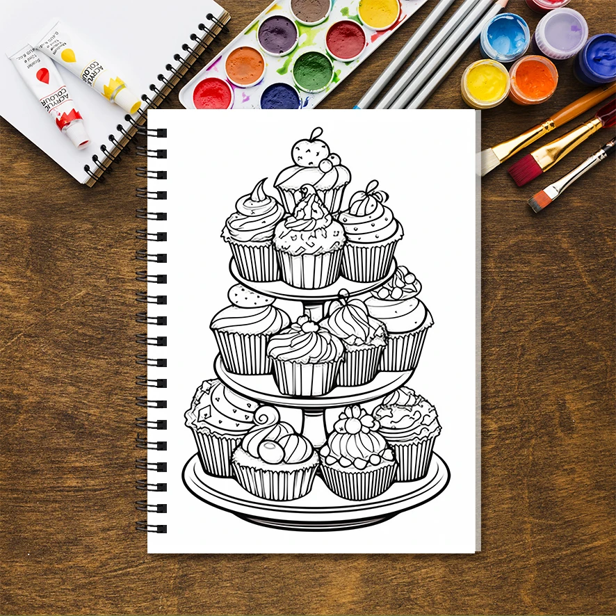 Deluxe Cupcakes Adult Coloring Book - 8.3x 11.2 Inch 32 Page Coloring Book - Helps Reduce Stress and Ease Emotions