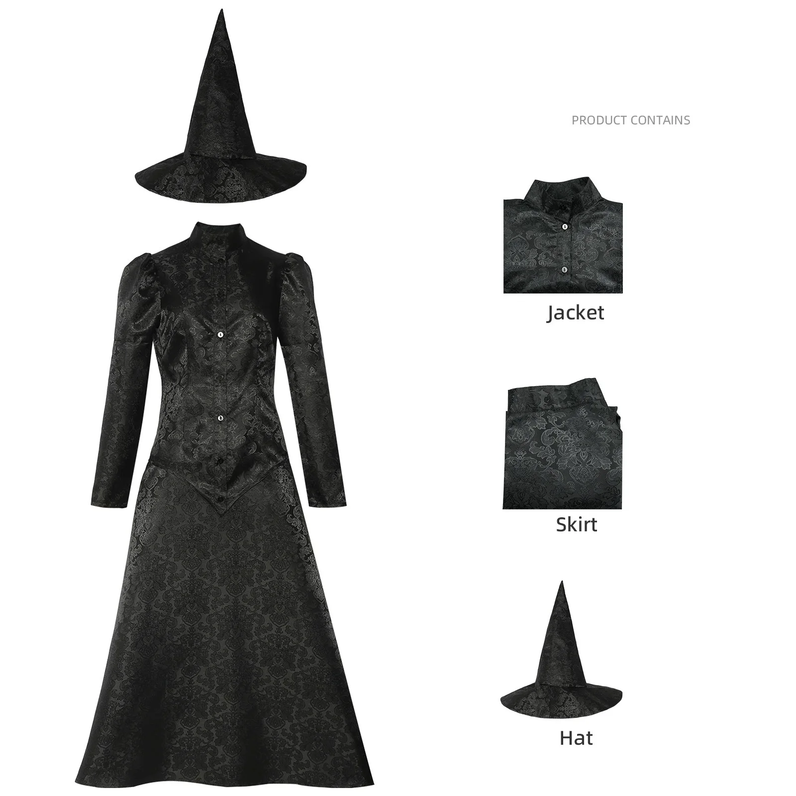 Wicked 2024 FIlm Elphaba Cosplay Costume Movie Black Witch Halloween Fancy Dress Hat For Women Theme Party Takerlama