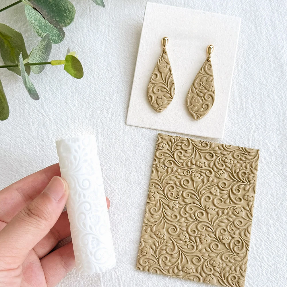 Polymer-Ton-Texturwalze mit Blumenmustern, Kunststoff-Bastelwerkzeug für DIY-Schmuckherstellung, Ohrring-Designs und Kunsthandwerksprojekte
