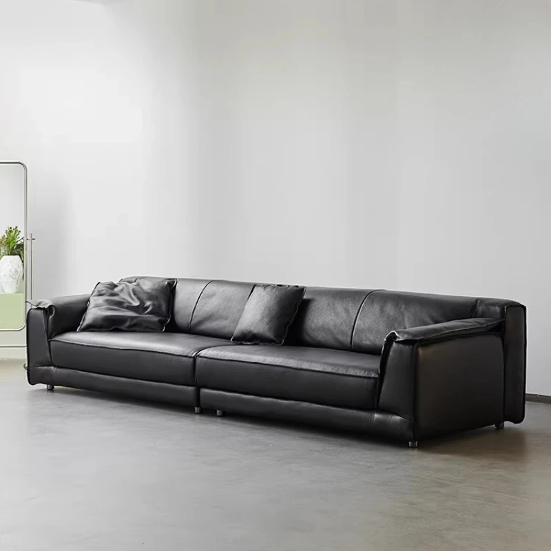 The first floor cowhide villa large flat floor living room light luxury high-end straight row sofa